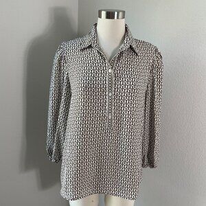 Max Studio Womens Medium Chain Link Print Blouse Button Up Long Sleeve Shirt Top